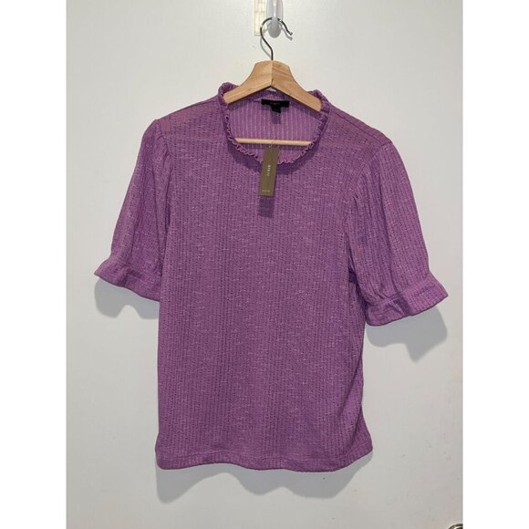 NWT J.Crew Lavender Ruffle Trim Knit Short Sleeve Top Women's Size Large - Picture 2 of 12